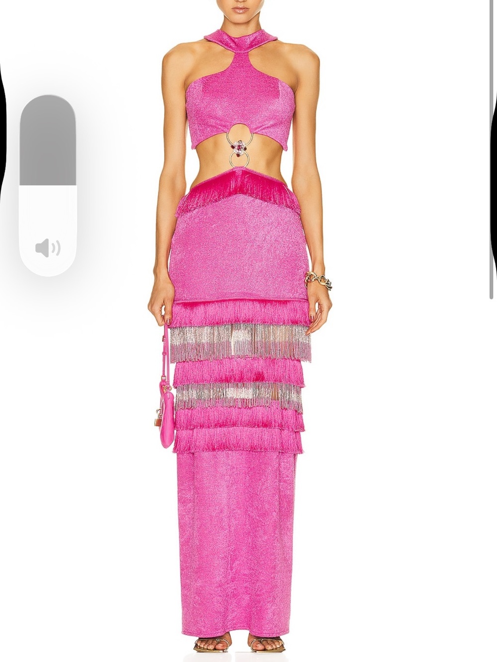 Patbo Pink Beaded Fringe Maxi Dress Cut Out